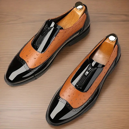 Stylish blue men's textured oxford dress shoes with side zip, perfect for modern fashion.
