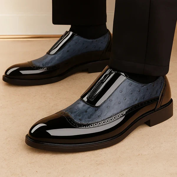 Classic black men's textured oxford dress shoes, offering comfort & a refined formal look.