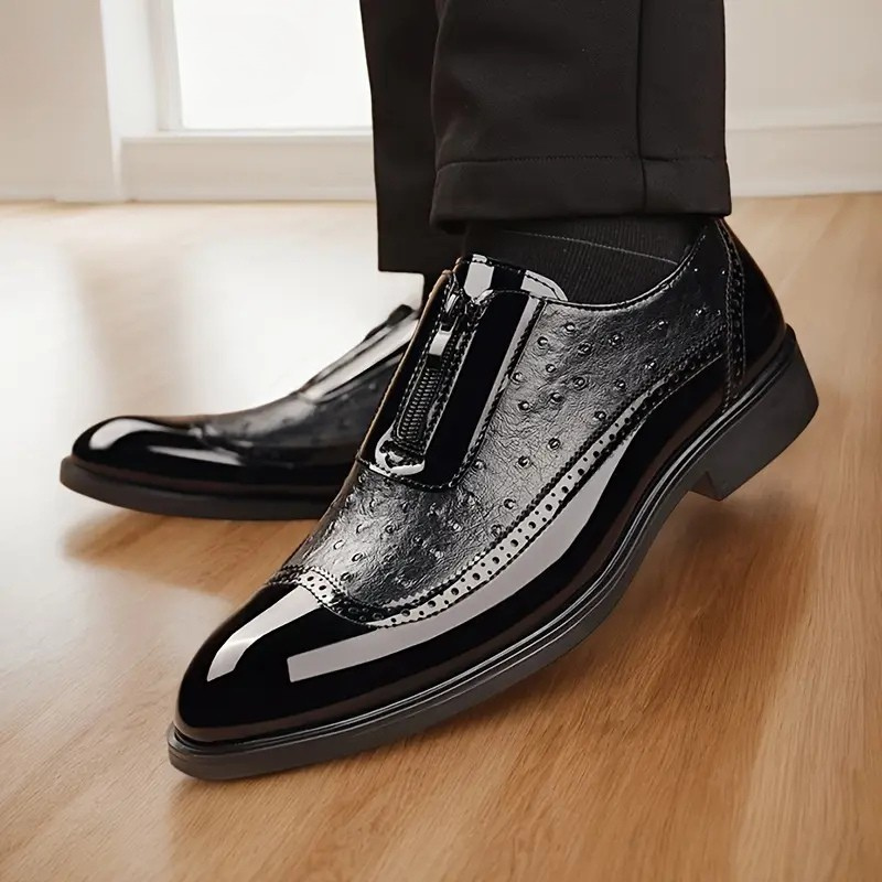 Men's formal oxford dress shoes with practical side zip & textured finish for easy wear & style.
