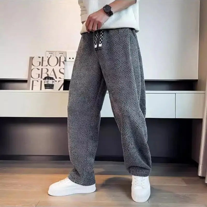 Men's brushed tapered knit pants, cotton blend, drawstring. Perfect for casual comfort & off-duty winter style.