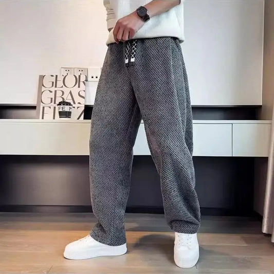 Men's brushed tapered knit pants, cotton blend, drawstring. Perfect for casual comfort & off-duty winter style.