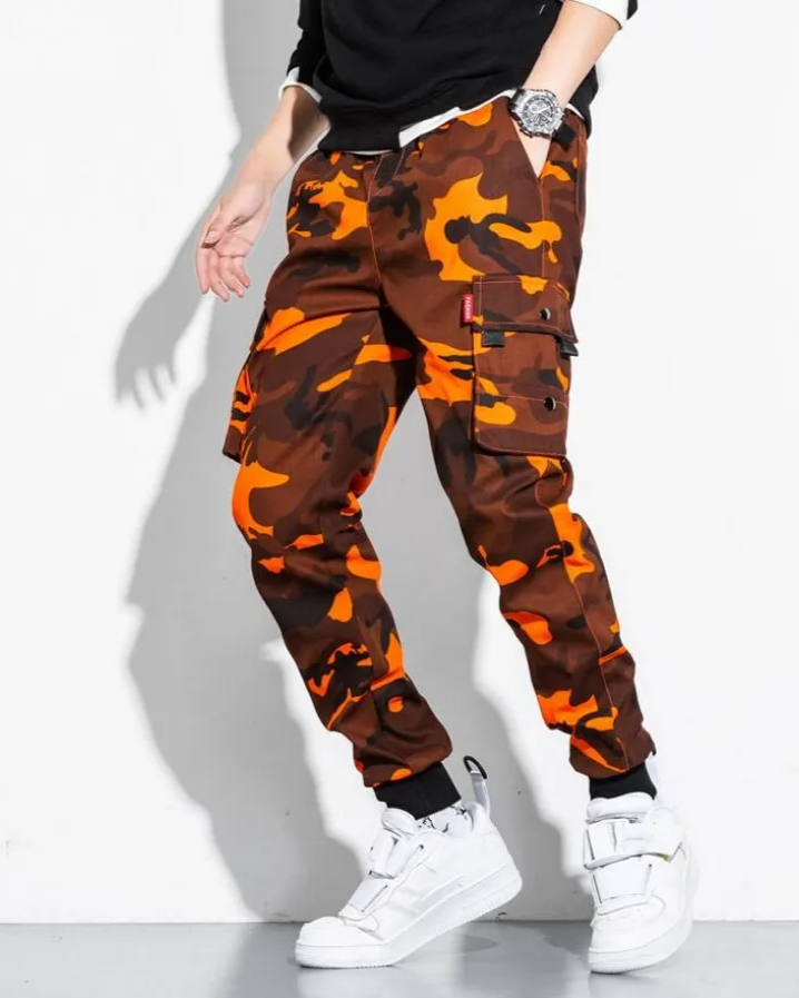 Soft, comfortable men's camo joggers with cargo pockets, perfect for casual men's fashion.