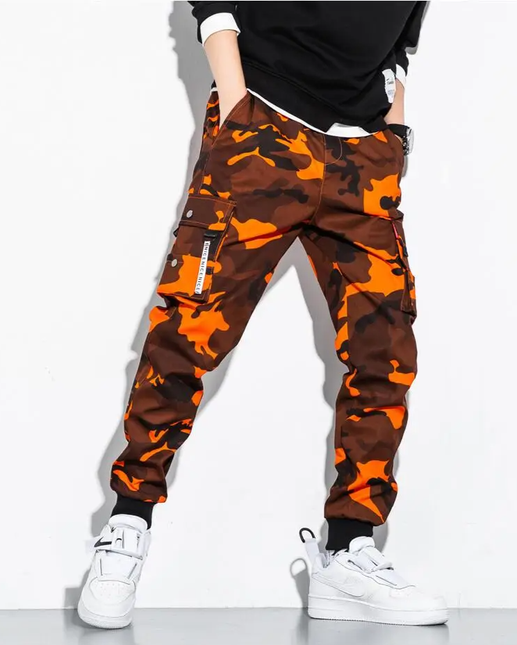 Fashionable men's streetwear camo cargo joggers, delivering tactical style and all-day comfort.