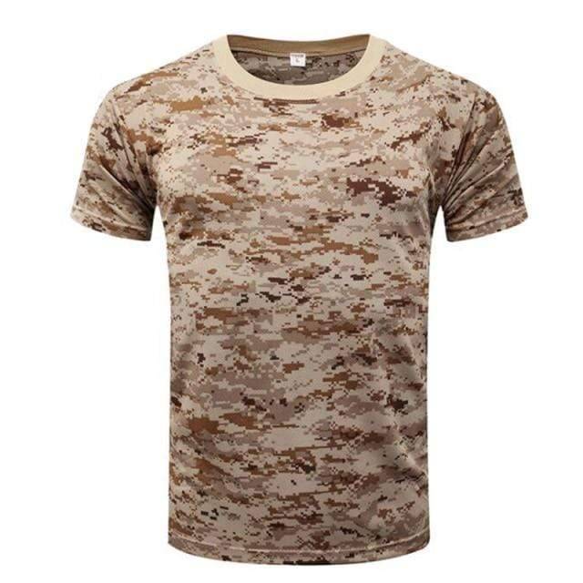 Polyester quick-dry camouflage t-shirt for men, breathable and perfect for hiking and outdoor gear.
