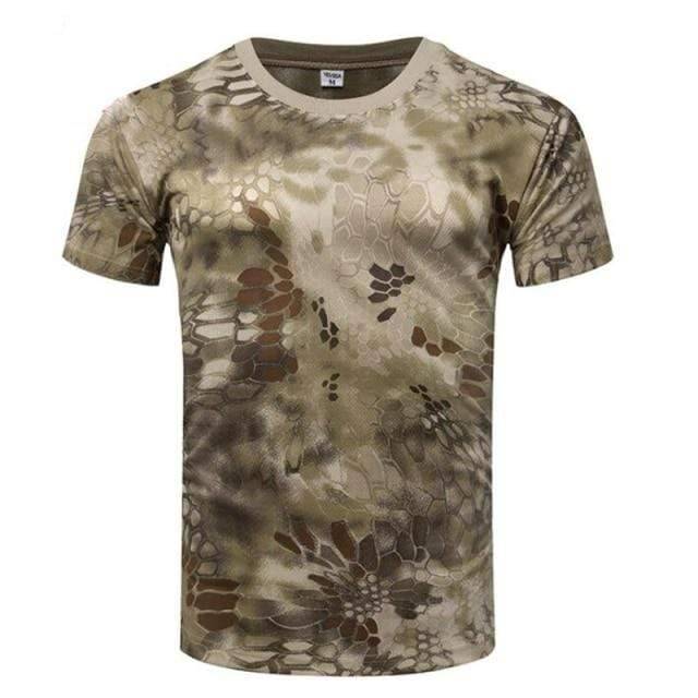 Versatile men's camouflage quick-dry t-shirt, O-neck, excellent for hiking, camping, and athletics.