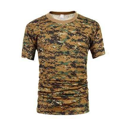 Hiking men's O-neck t-shirt in camouflage print, quick-dry polyester for outdoor adventures.