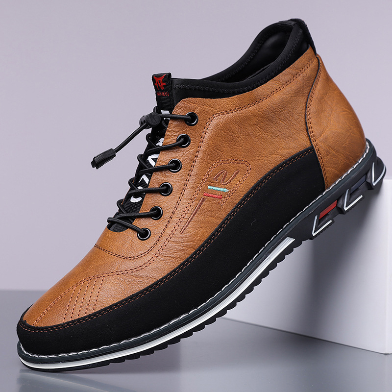Men's Caramel Oak Oxford barefoot hi-top sneakers, waterproof, for natural movement & comfort.