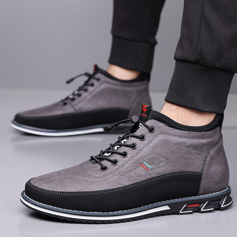 Detailed Graphite Gray men's Oxford barefoot hi-top sneakers, highlighting waterproof fabric & comfort.