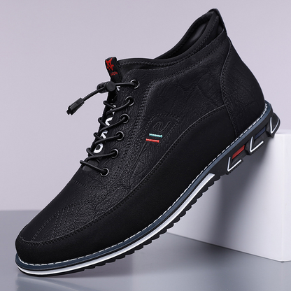 Front view of Chestnut Brown men's Oxford barefoot hi-top sneakers, ideal for natural movement & casual wear.