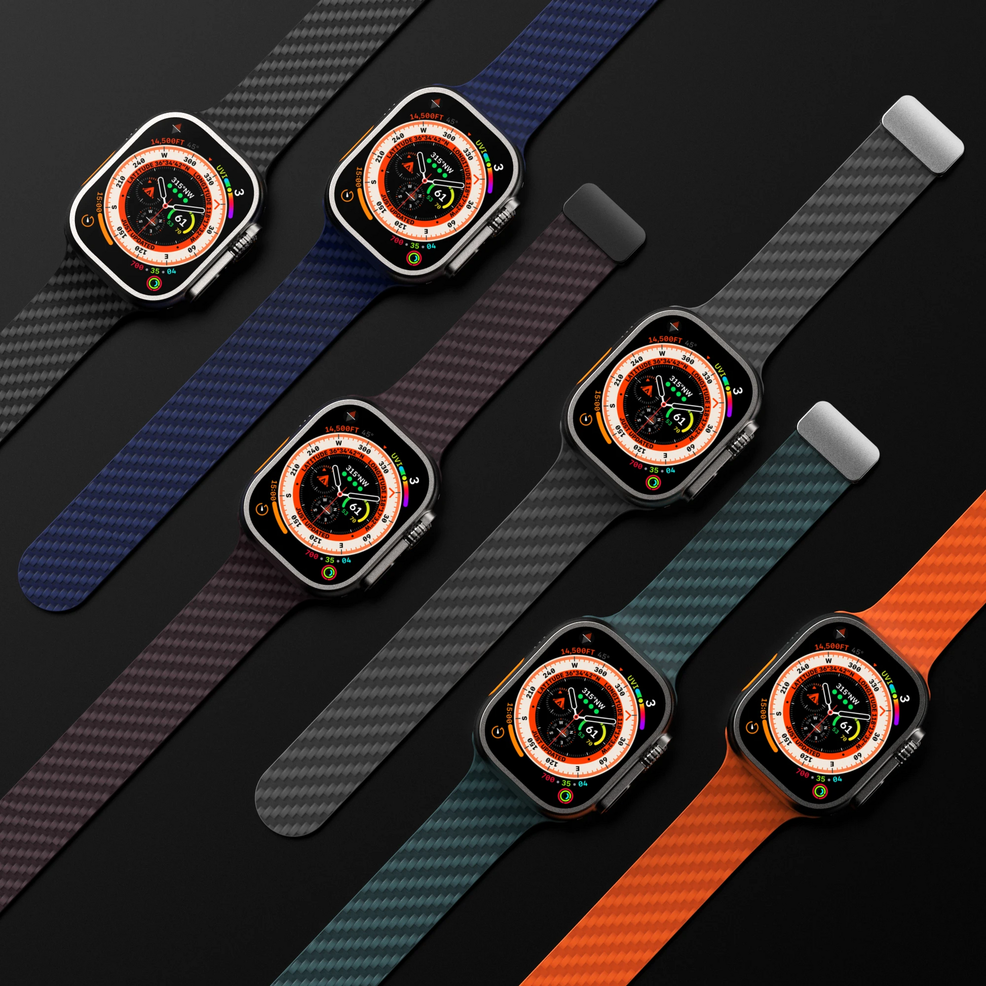 Men's tough carbon fiber silicone watch band, active lifestyle ready.