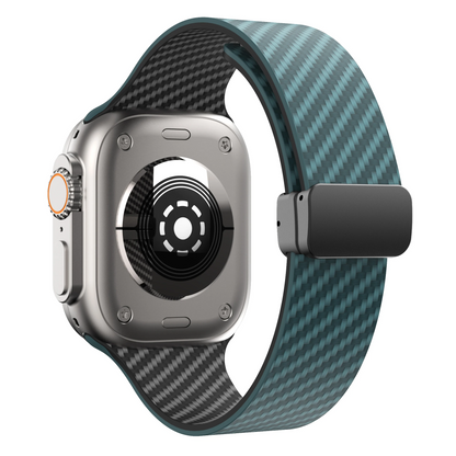 Secure men's carbon fiber sport band, rugged silicone for smartwatches.