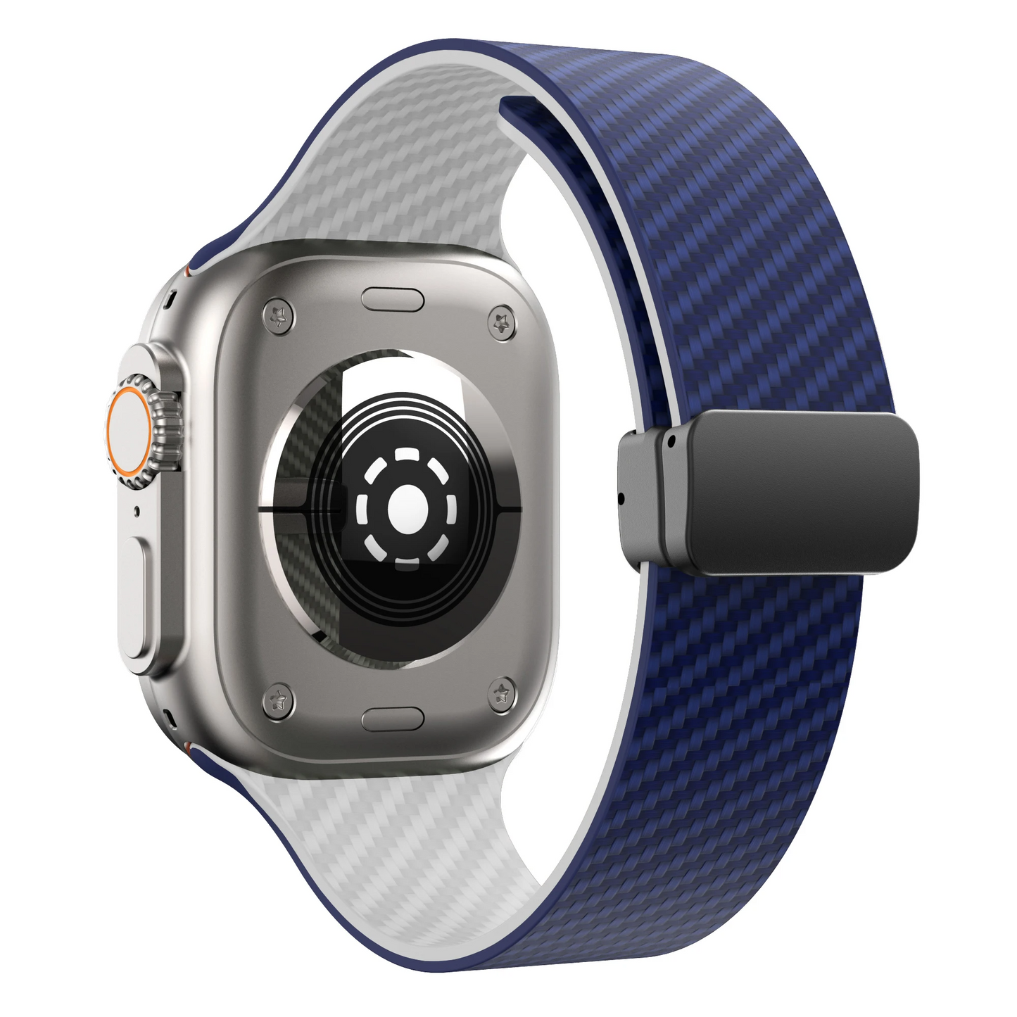 Rugged men's carbon fiber smartwatch strap, secure and stylish design.