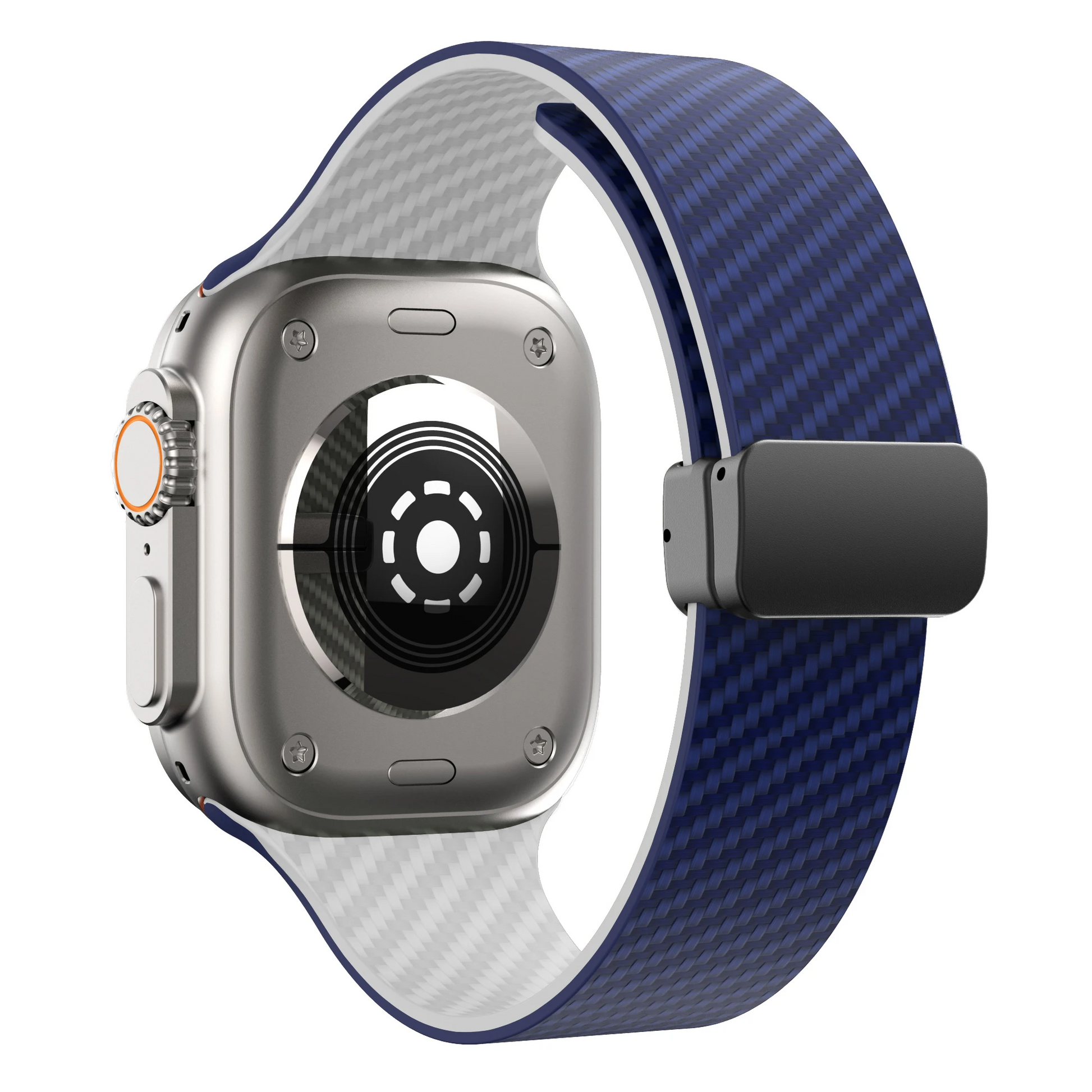 Rugged men's carbon fiber smartwatch strap, secure and stylish design.