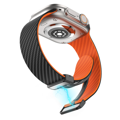 Rugged carbon fiber silicone sport band for men, perfect smartwatch accessory.