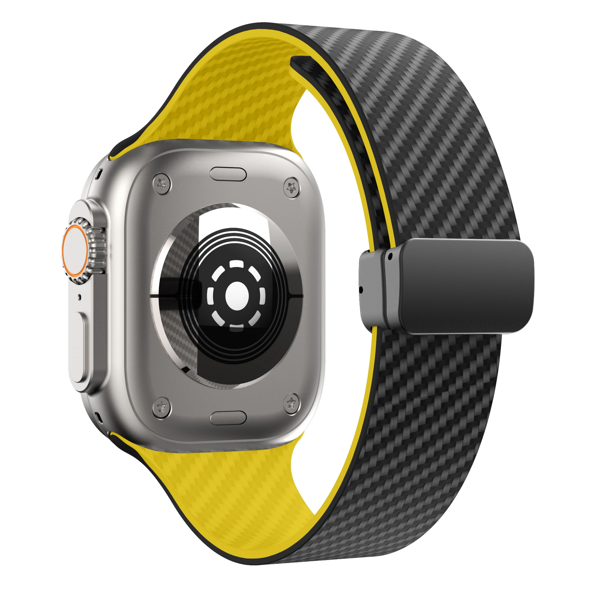Stylish men's sport watch band, carbon fiber & silicone, rugged design.
