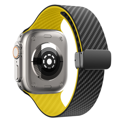 Stylish men's sport watch band, carbon fiber & silicone, rugged design.
