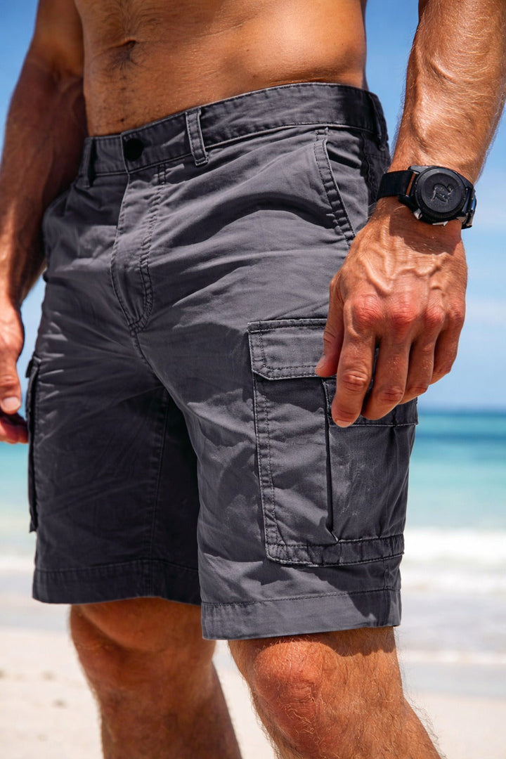Men's cargo shorts in utility style with multiple pockets, perfect for summer casual wear.