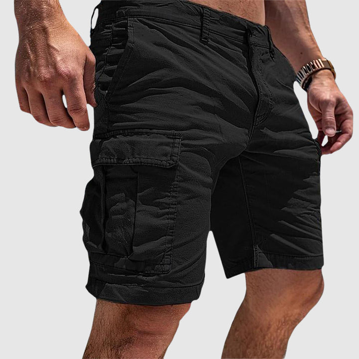 Stylish men's multi-pocket cargo shorts. Casual knee-length design, great for everyday men's fashion.