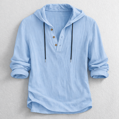 Men's Carter relaxed fit hoodie shirt. Long sleeve henley style for casual, comfortable everyday wear.