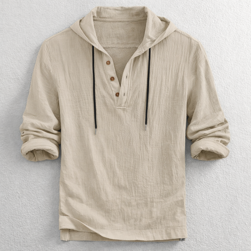 Lightweight men's Carter relaxed fit hoodie shirt. Versatile long sleeve for spring, summer, fall comfort.