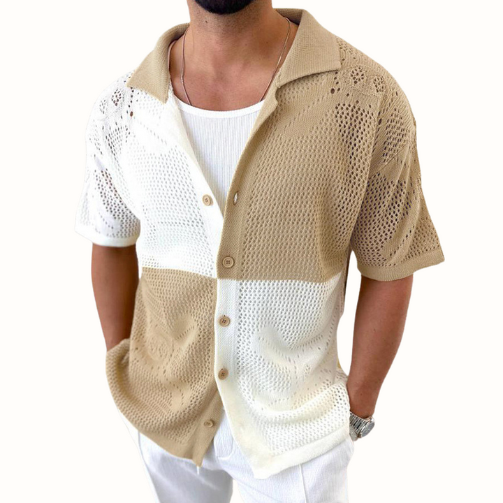 Men's Casa Milo open-knit shirt, breathable short sleeve, perfect for stylish casual summer wear.