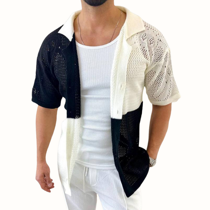 Stylish Casa Milo men's open-knit shirt with a unique texture, ideal for modern summer casual wear.