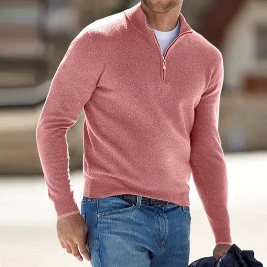 Men's cashmere zipper basic sweater, perfect for everyday comfort and versatile casual wear.