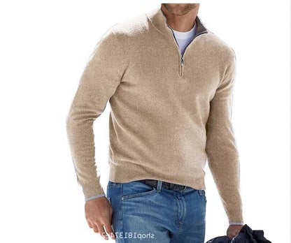 Men's long sleeve cashmere zipper sweater, a versatile & comfortable basic for everyday clothing.