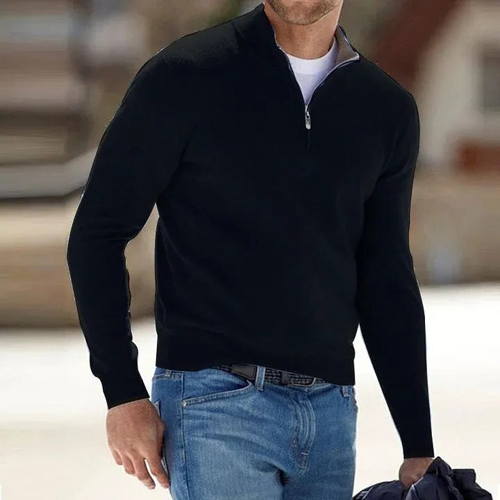 Premium men's cashmere zipper sweater, offering luxurious comfort & classic style for any season.