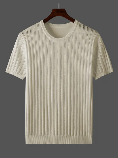 Effortless men's Caspian ribbed tee, offering breathable comfort. A stylish short sleeve top for everyday fashion.