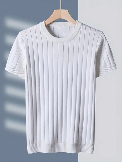 Front view of a men's Caspian ribbed tee, a versatile short sleeve comfort top for modern men's fashion.