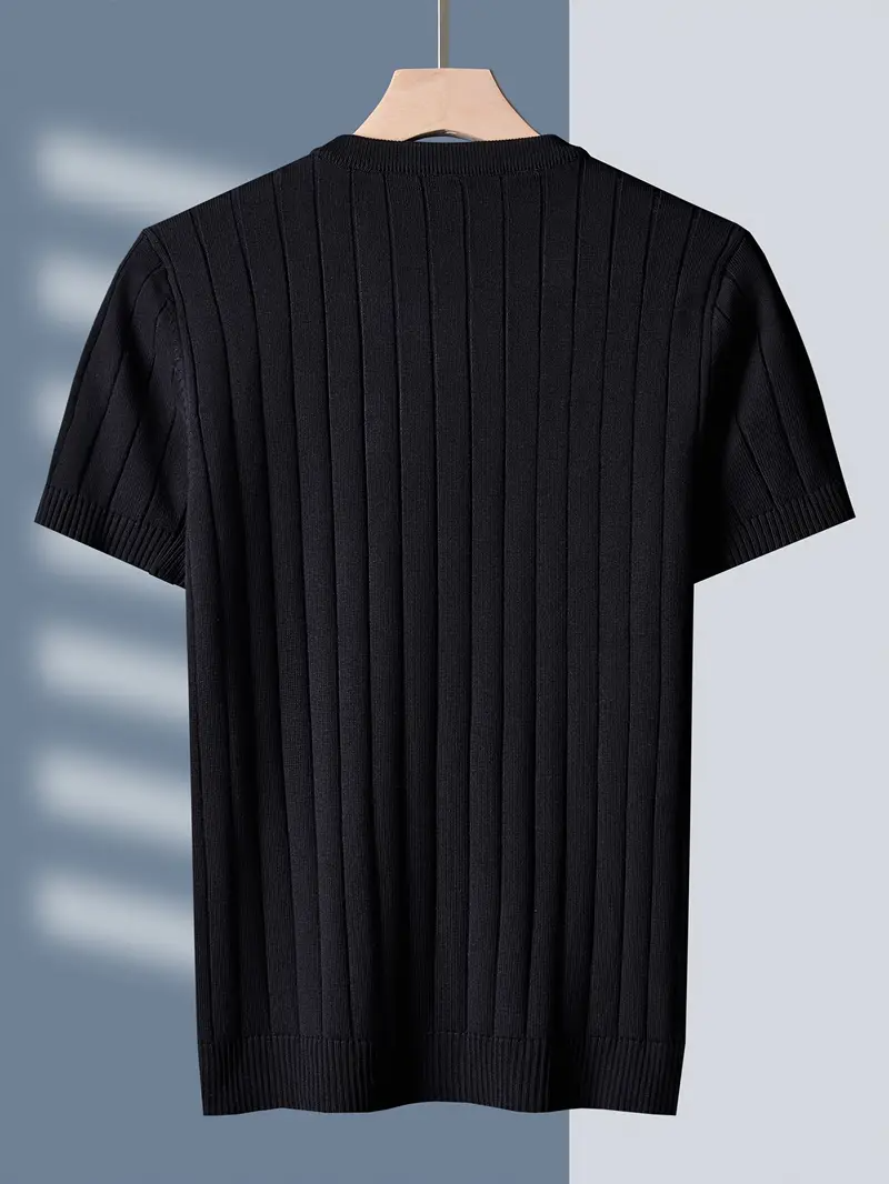 Versatile men's ribbed tee paired with jeans, a comfortable short sleeve casual shirt for effortless style.