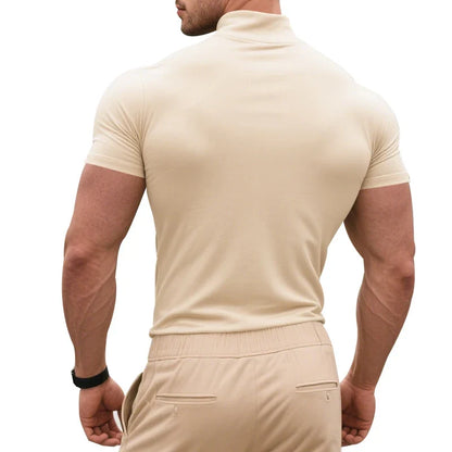 Stylish slim fit men's tee, short sleeve, modern style. Versatile casual wear, wardrobe essential.