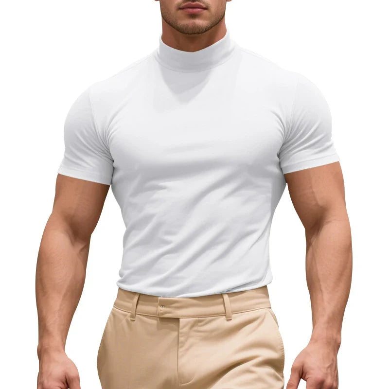 Summer essential men's slim fit T-shirt, short sleeve. Breathable fabric for modern comfort.