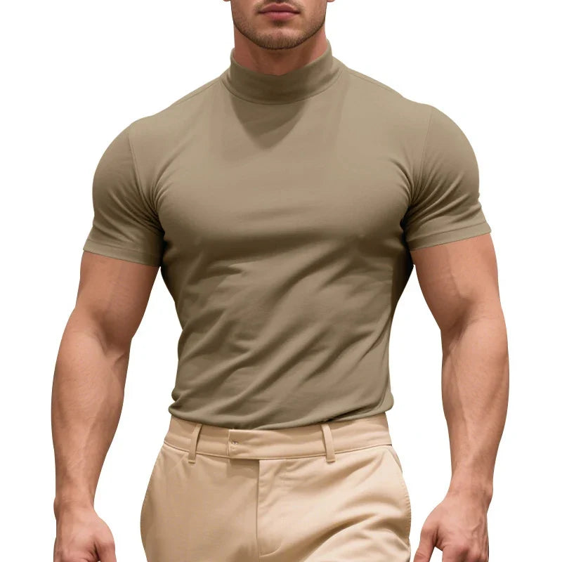 Man wearing Caston Slim Fit T-shirt, short sleeve. Comfortable & stylish for modern casual wear.
