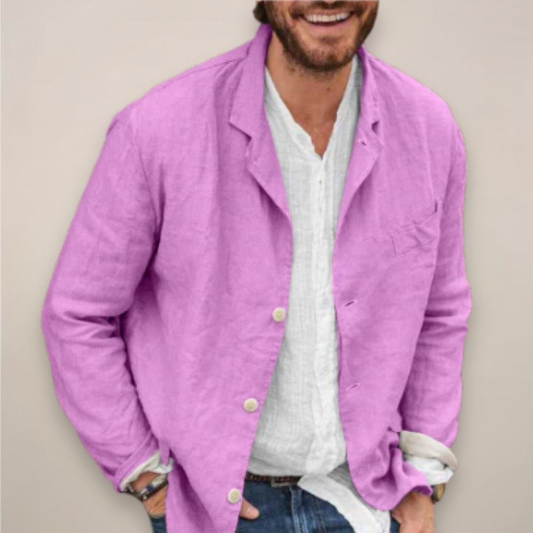 Men's travel-ready casual blazer jacket, offering a smart casual look and comfortable everyday style.