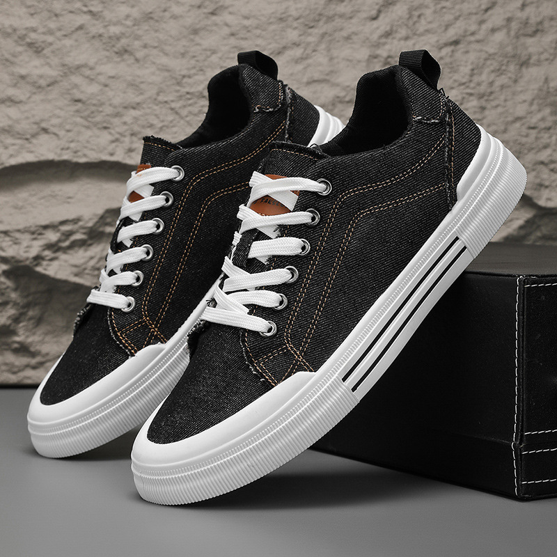 Black denim everyday sneakers for men, offering casual style and comfort for modern fashion.