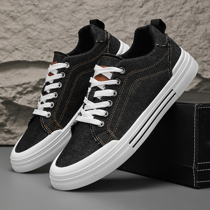 Black denim everyday sneakers for men, offering casual style and comfort for modern fashion.