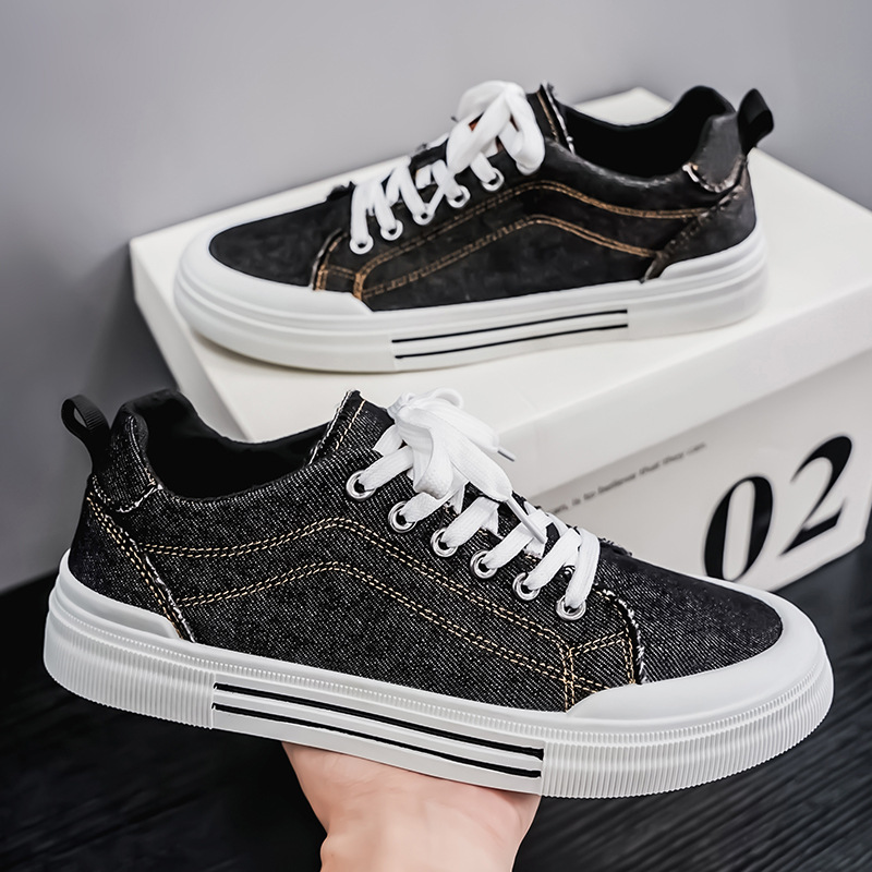 Men's black denim casual sneakers, comfortable and fashionable for everyday use and streetwear.