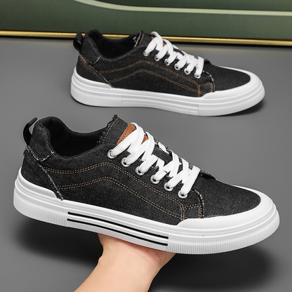 Blue denim everyday men's sneakers, stylish and comfortable casual footwear for urban fashion.
