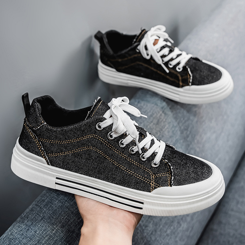 Casual black denim men's shoes, designed for comfortable everyday wear and sleek streetwear style.