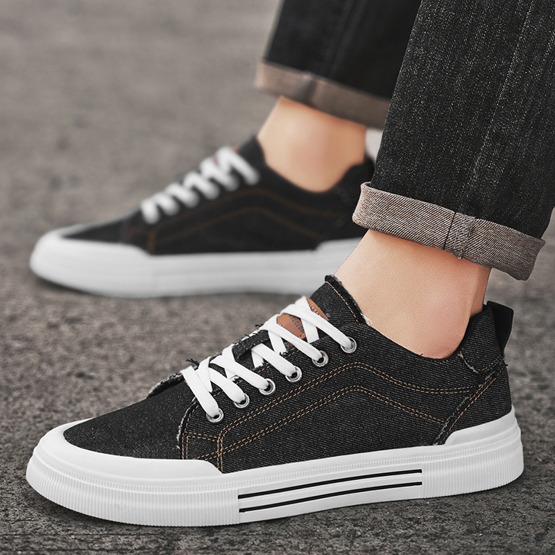 Everyday blue denim sneakers for men, combining comfort with a stylish casual streetwear aesthetic.