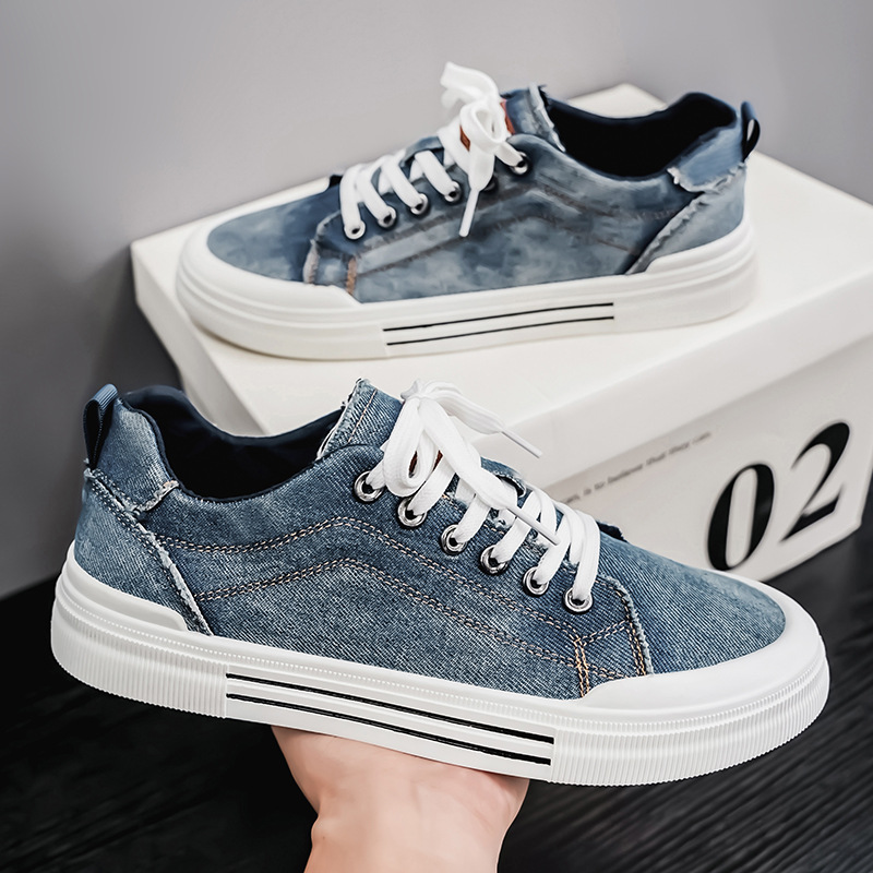 Black denim men's casual sneakers, ideal comfortable footwear for everyday style & streetwear.