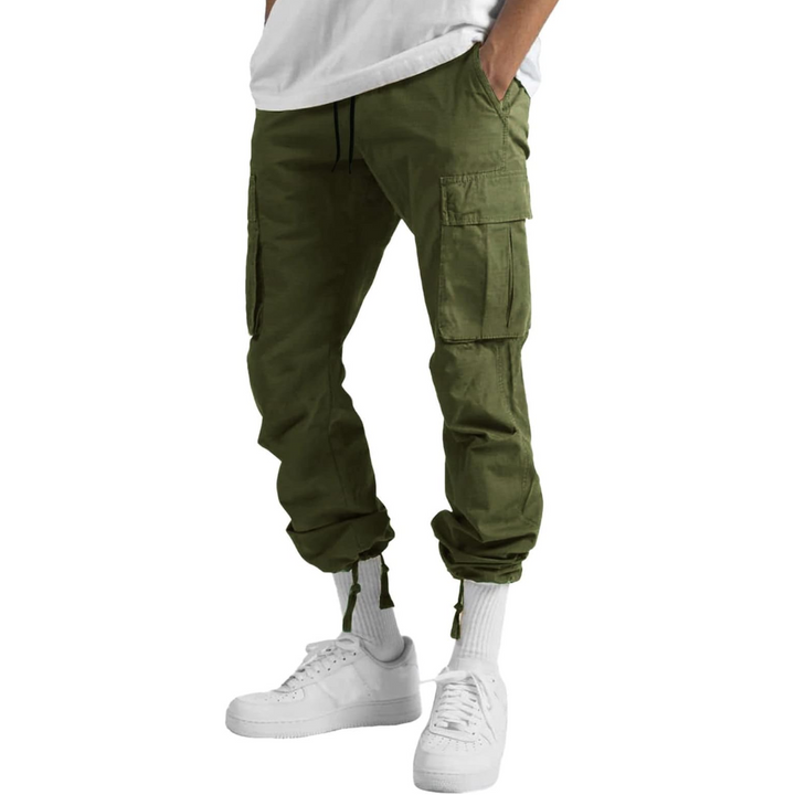 Stylish men's casual cargo joggers, perfect for everyday comfort, featuring a loose fit and straight leg.