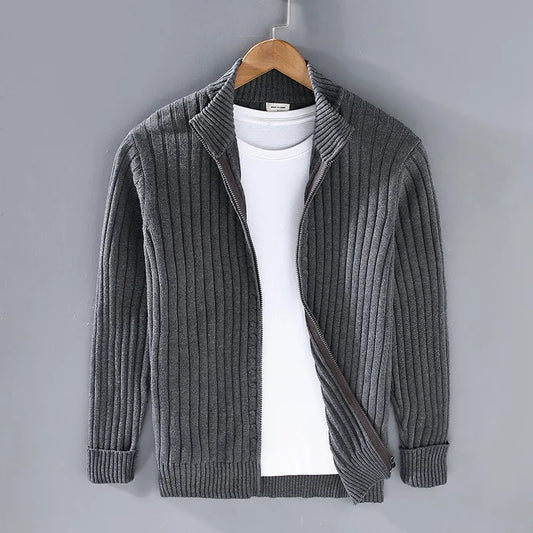 Men's casual knitted open front cardigan jacket. Relaxed fit men's layering piece for fall fashion.