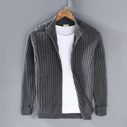 Versatile men's open front knitted jacket, great for everyday casual style. Men's layering cardigan.