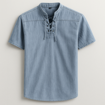Men's casual lace-up henley shirt in a relaxed fit, perfect for everyday wear. Long sleeve, comfortable top.