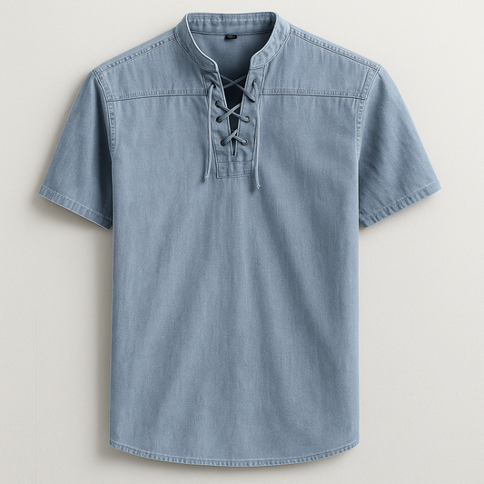 Men's casual lace-up henley shirt in a relaxed fit, perfect for everyday wear. Long sleeve, comfortable top.