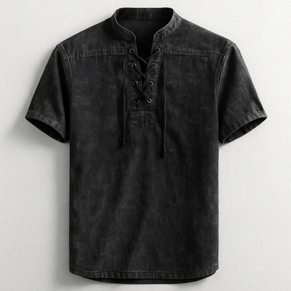 Versatile men's long sleeve henley shirt, a classic casual lace-up top designed for comfortable everyday wear.