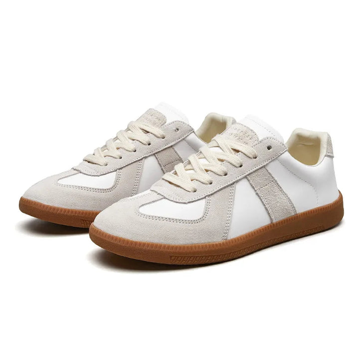 Stylish brown men's casual lace-up sneakers; versatile, non-slip low top design.